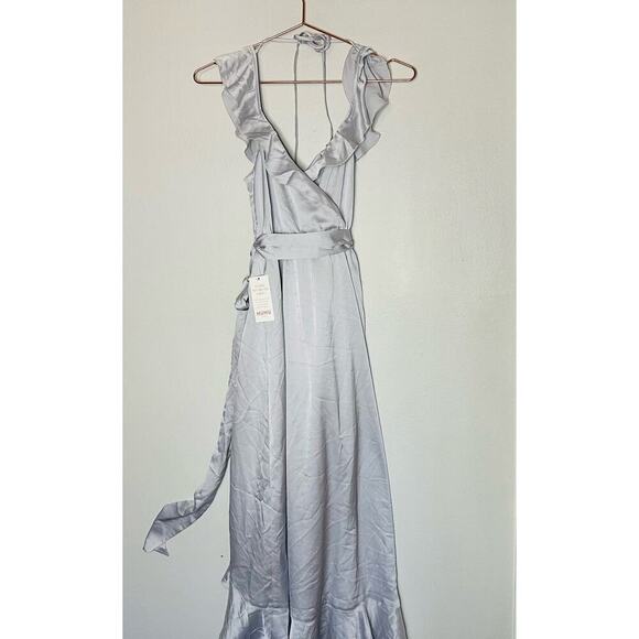 Show Me Your Mumu Samantha Silver Ruffle Layer Wrap Dress Size Extra Small NWT - Picture 16 of 16